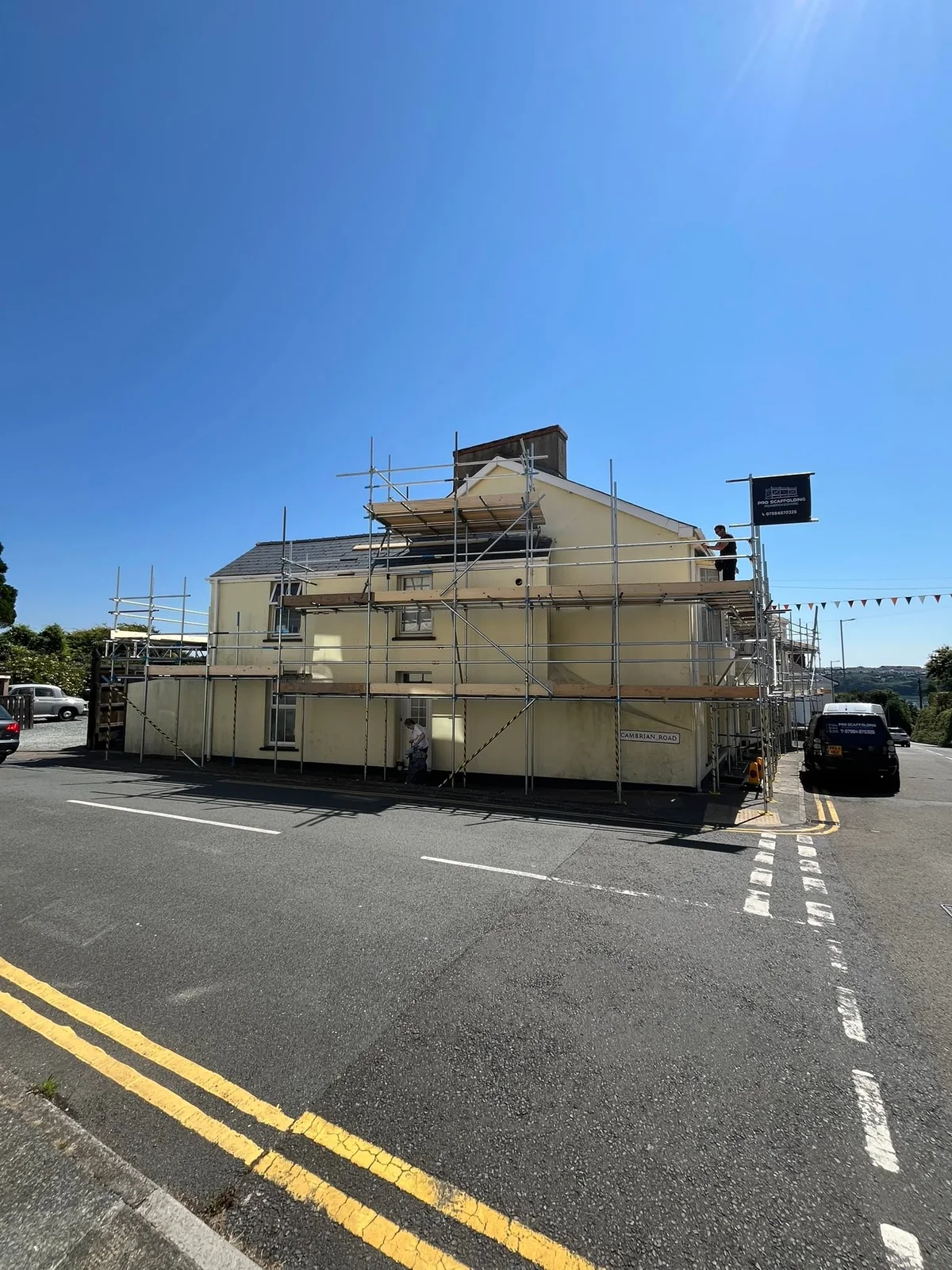 Scaffolding around a property for roof and exterior work