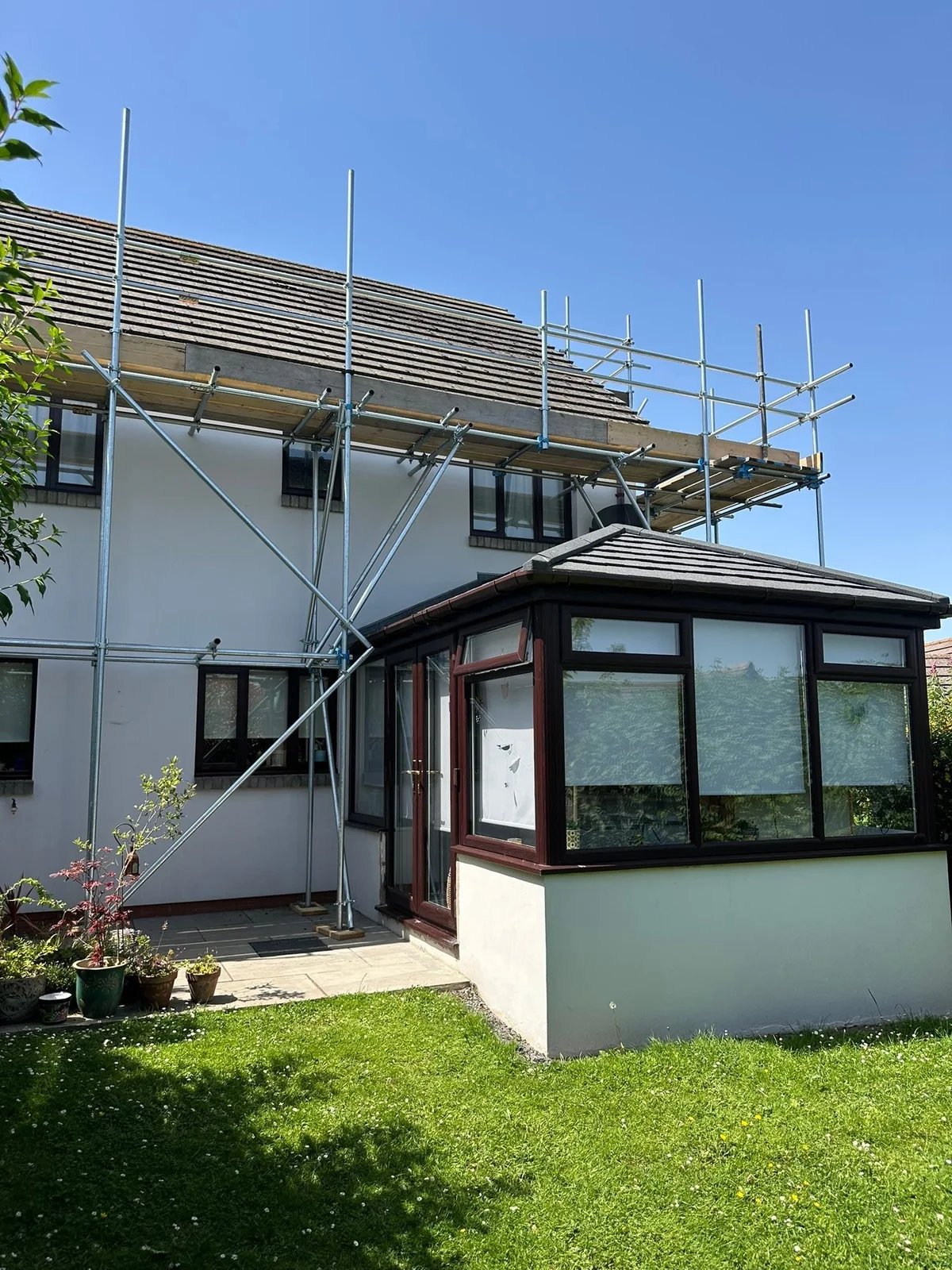 Scaffolding across the rear of a Pembrokeshire home